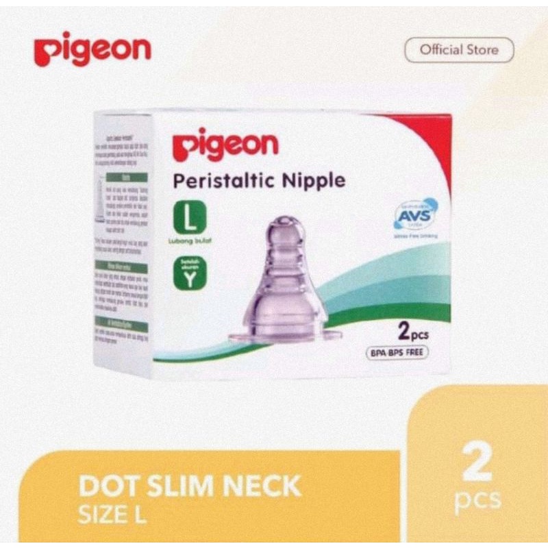 Pigeon Peristaltic Nipple Isi 2 Pcs - Dot Botol Susu Slim Neck