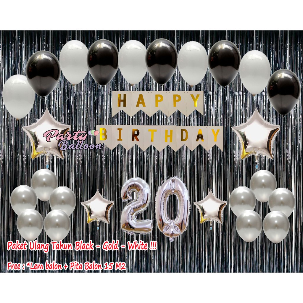  Paket Happy Birthday Murah Dekorasi  Hitam Silver 