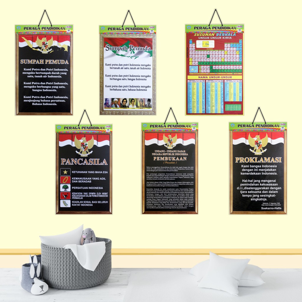 Poster Edukasi Anak Bingkai - Poster Anak Sumpah Pemuda Susunan Berkala Pancasila UUD Proklamasi