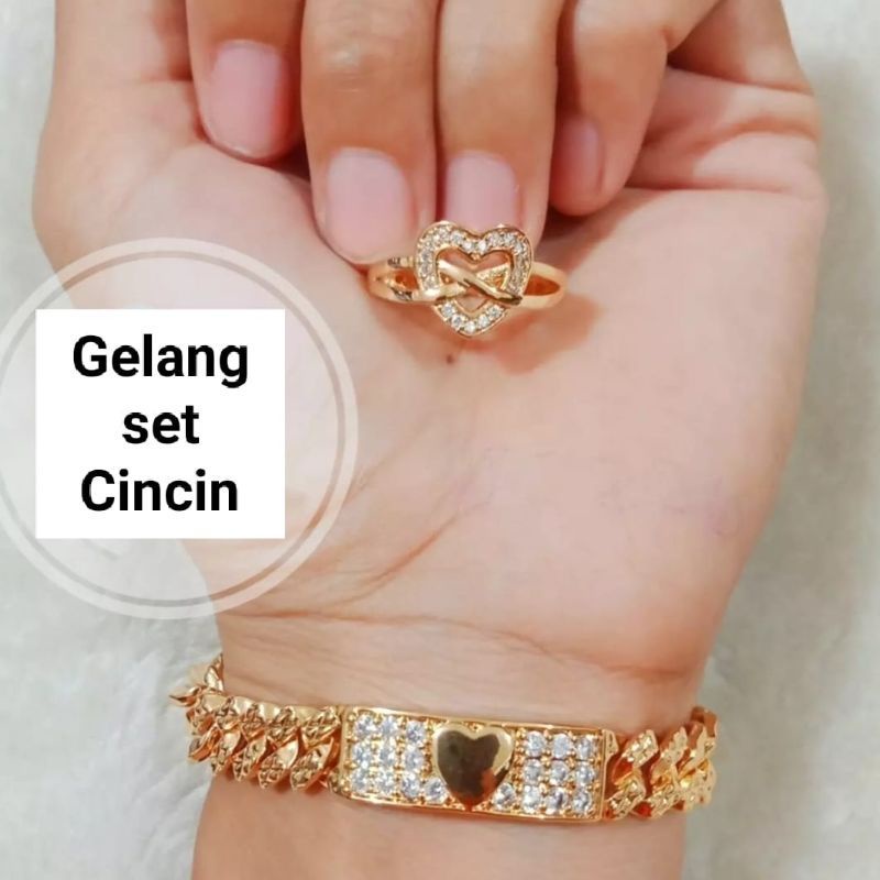 Gelang tangan wanita dewasa set cincin model love