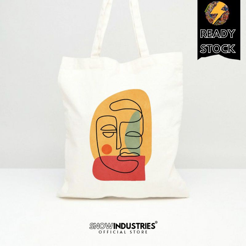 Tote Bag Wanita Pria Kanvas Premium Line Art Abstrack