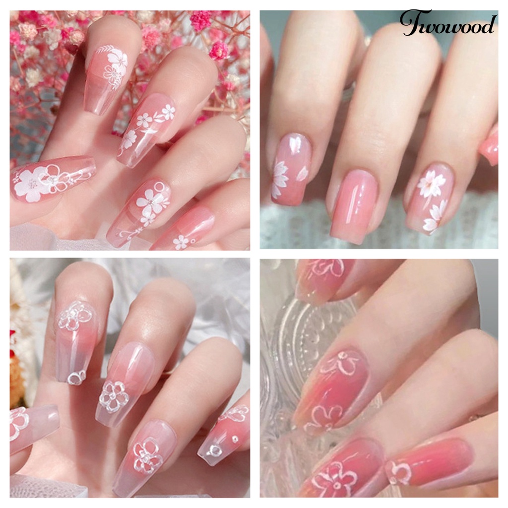 Twowood 1 Lembar Stiker Kuku Motif Bunga Untuk Nail Art DIY