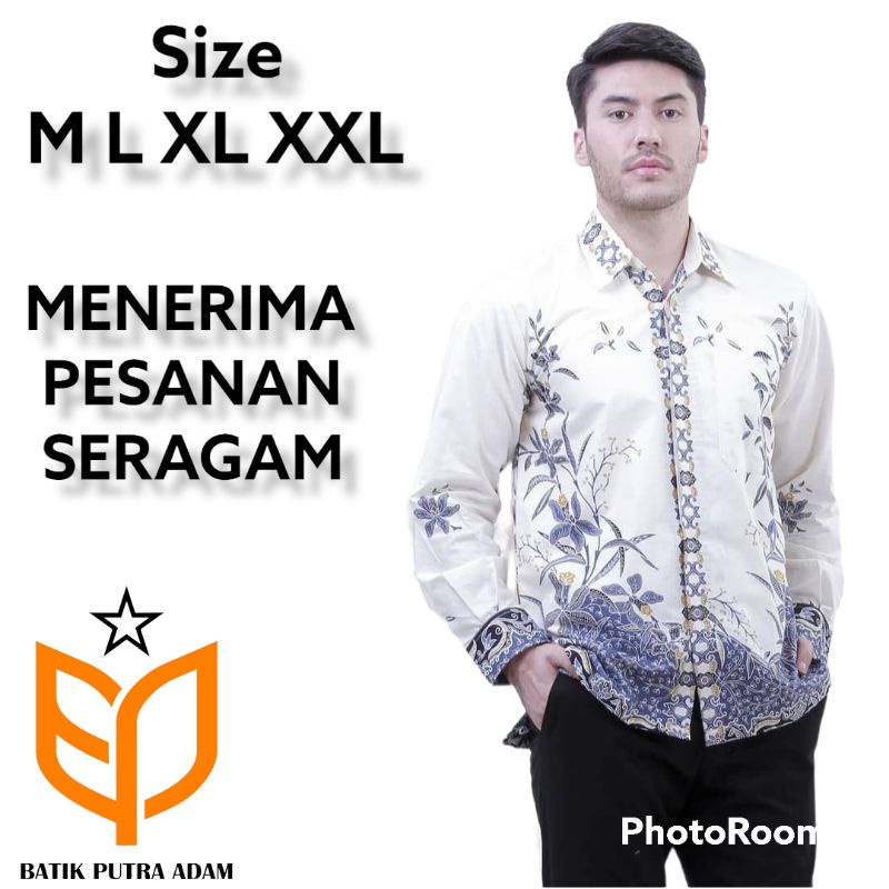 Batik pria putih Kemeja batik pria modern baju batik atasan kerja