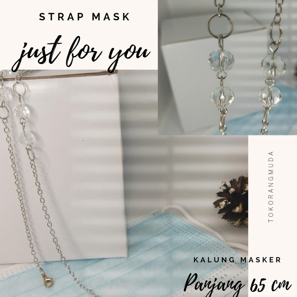 Kalung Masker Tali Masker - Strap Mask Rantai Silver Kristal Strap Masker Fashion Aksesoris Kekinian