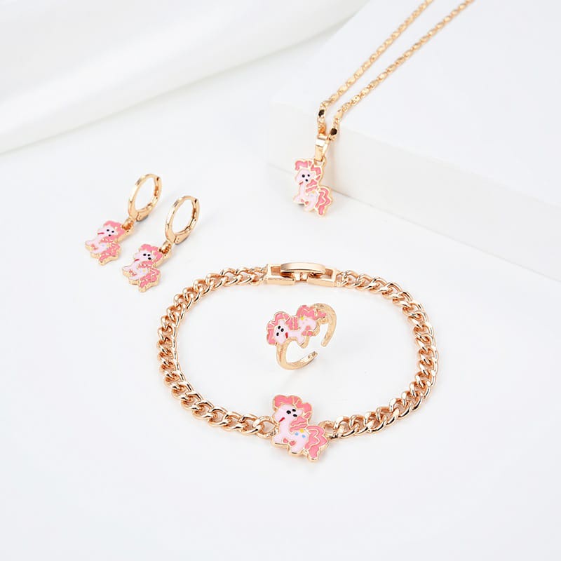 SET 4IN1 Gelang Kalung Cincin Anting Anting Unicorn Cewek Pony Anak 22s