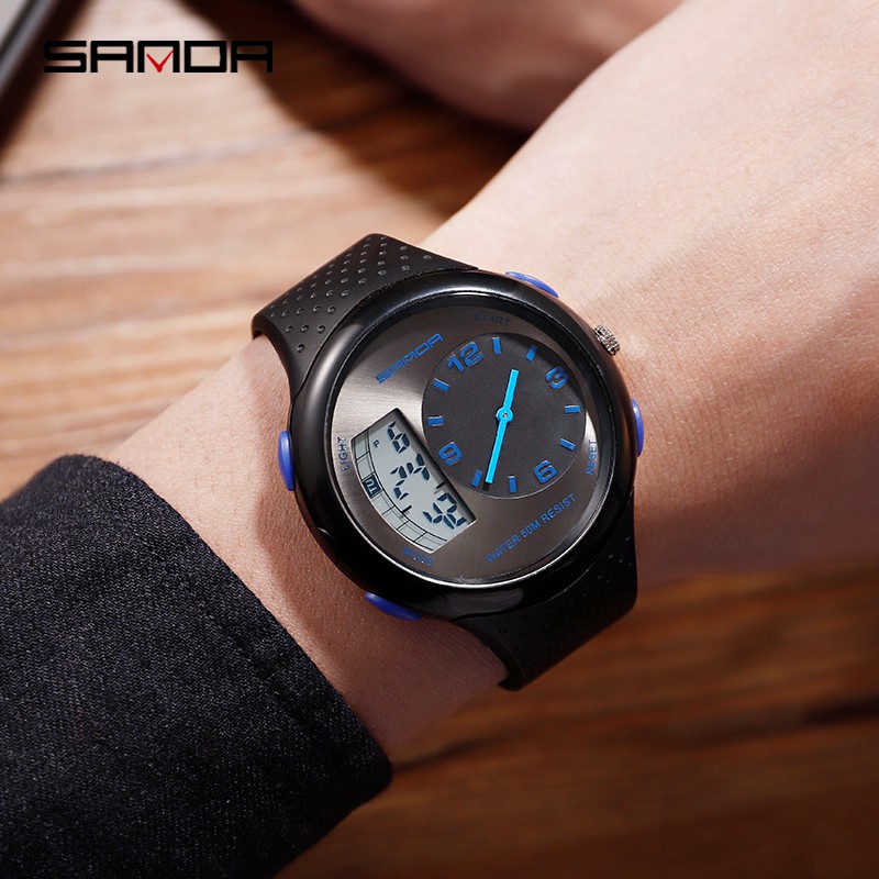 SANDA 763 Jam Tangan Pria Digital Analog Tali Rubber Chronograph Anti Air WATCHKITE WKOS