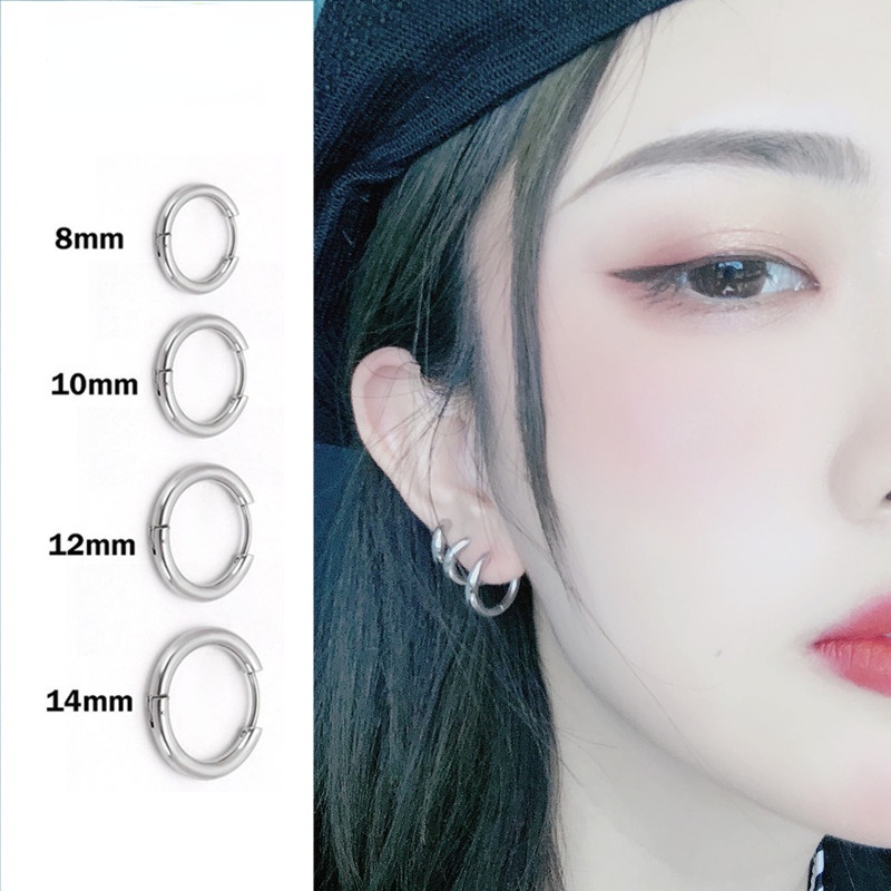 Anting Bentuk Lingkaran Bahan Titanium Steel Gaya Korea Untuk Unisex