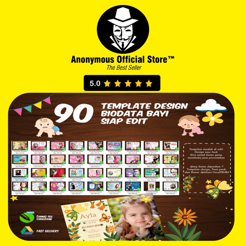 KOLEKSI TEMPLATE DESAIN BIODATA BABY PREMIUM BAYI WALL DECOR SOUVENIR FORMAT DESIGN CDR