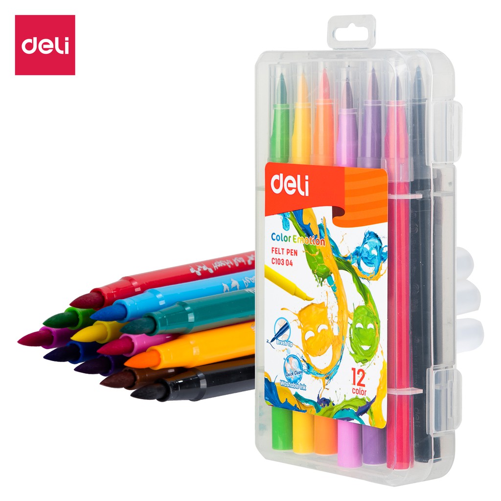 

Deli Pen Cat air Lembut, 12/24/36/48 Warna, Mudah Dibersihkan Dengan Air, Pegangan EC10304 EC10324