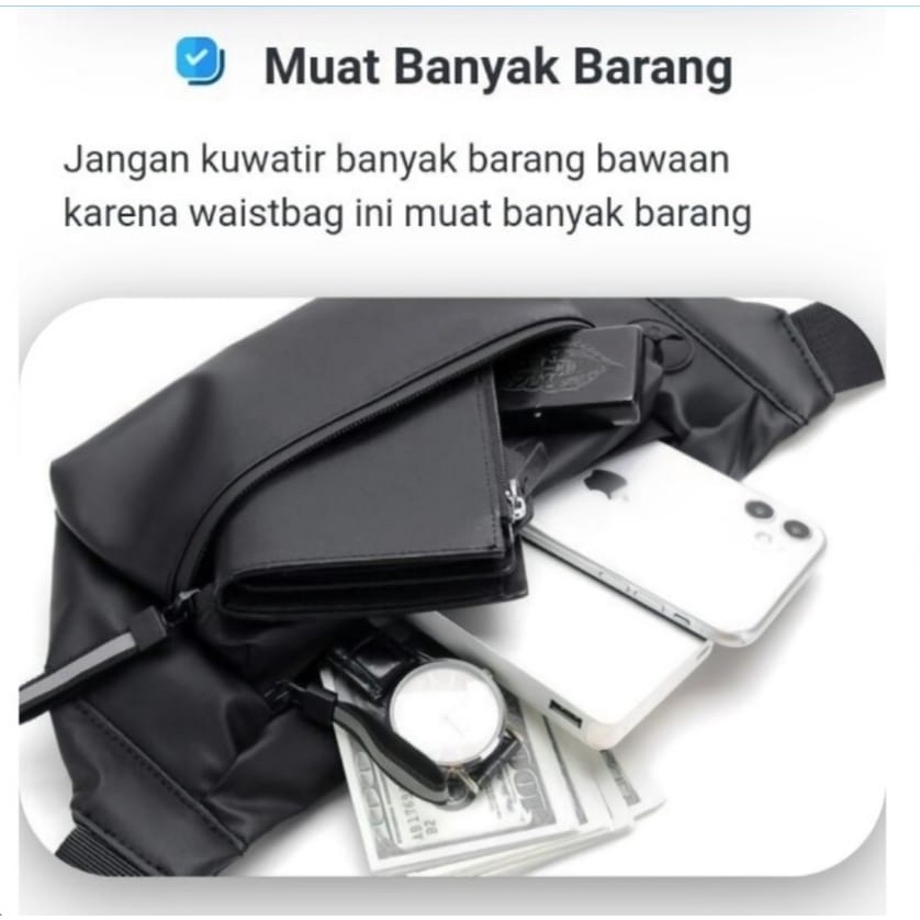 ( Mia ) Tas Selempang Pinggang Import Bahan Waterproof Waistbag Pria Wanita, Tas Pinggang Waistbag Import Unisex,  Tas Wanita Import Pinggang Selempang TP004