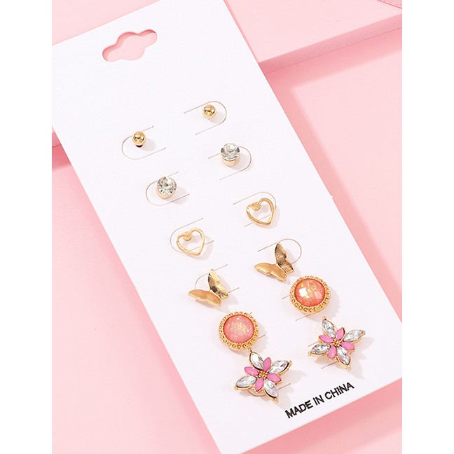 LRC Anting Set Fashion Gold Butterfly Love Flower Small Earring Set D22950