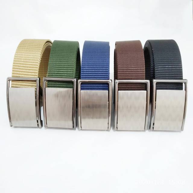 Ikat Pinggang Pria Sabuk Polos Gesper Metal Buckle Kanvas Nylon Polyester