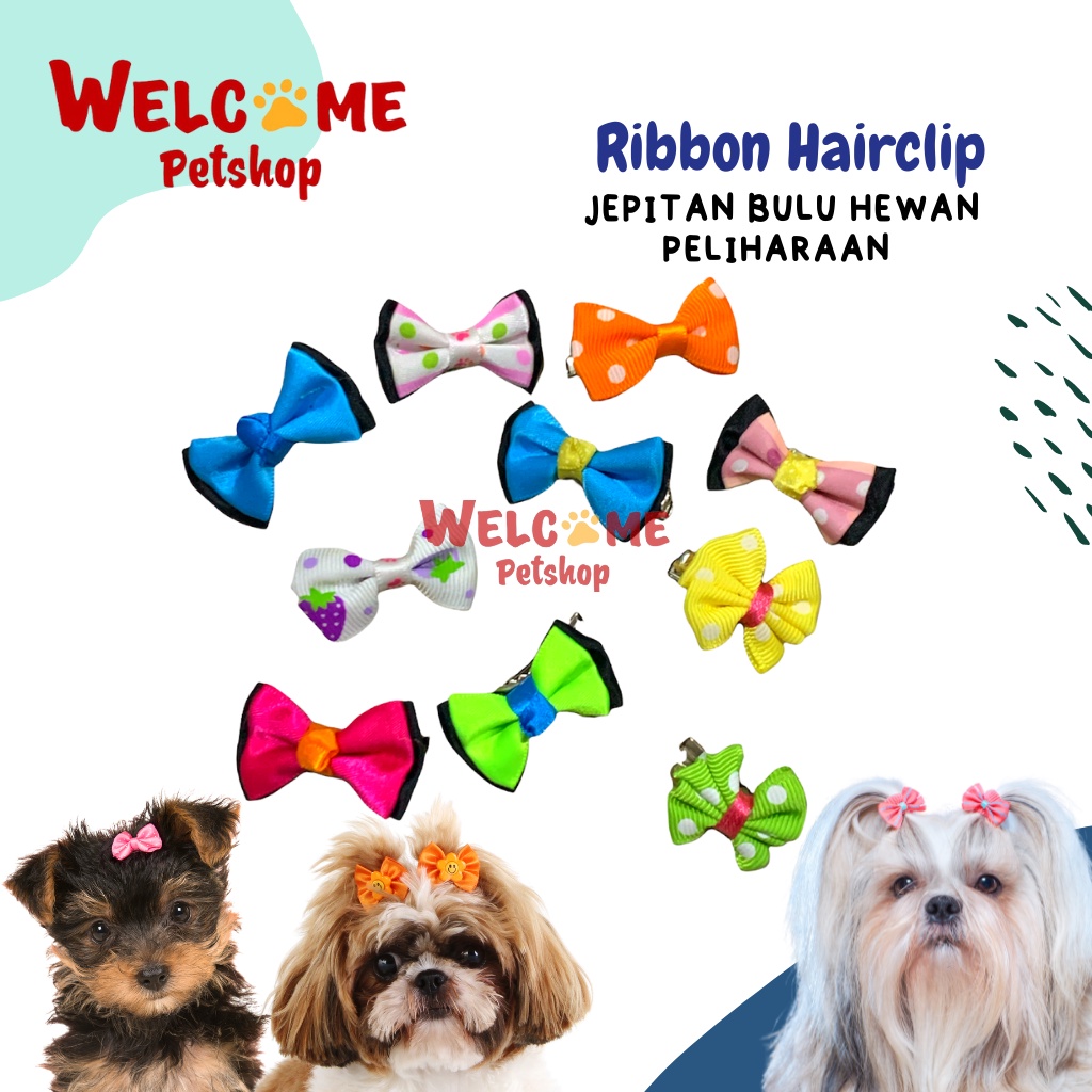 Ribbon Hairclip Jepitan Rambut Bulu Anjing Kucing Kelinci Pita Jepit