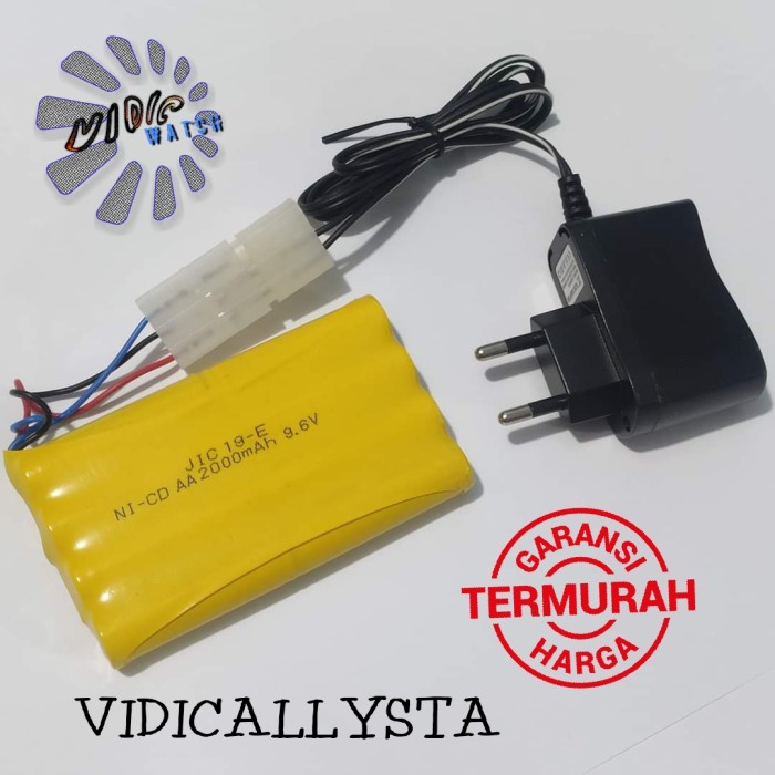 Paket Baterai NiCd RC AA 2000mAh 9.6V Model 3 Socket Putih isi 8