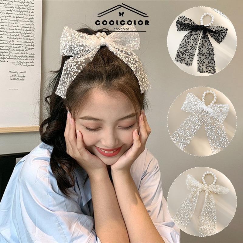 COD❤️Rambut Tali Sederhana Temperamen Renda Mutiara Jepit Rambut  Busur Simpul Rambut Band Karet Gelang Wanita Perhiasan Fashion Aksesoris Impor Murah