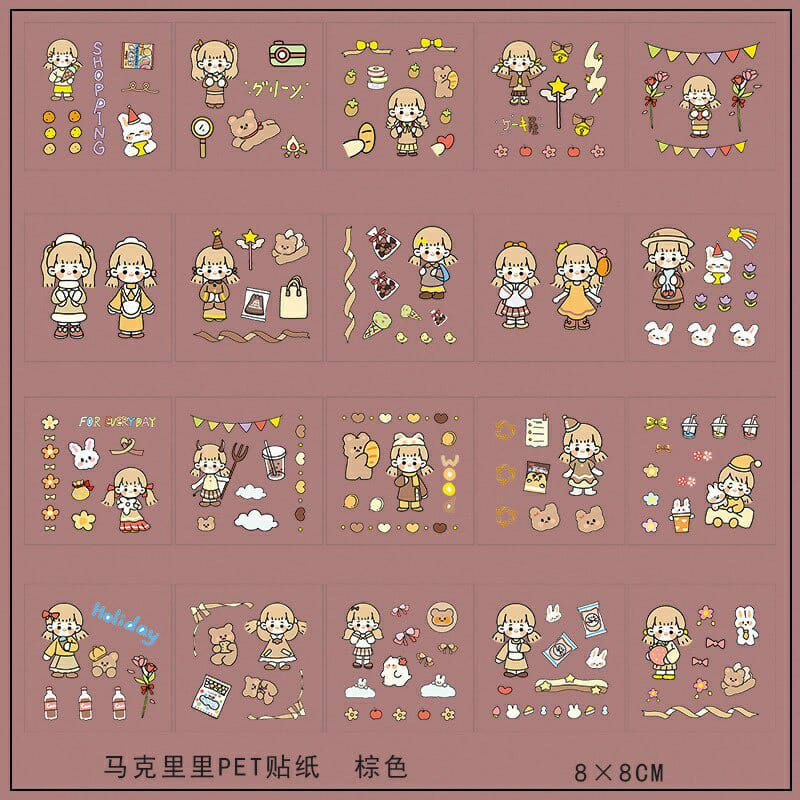 1 pcs kisscut stiker deco transparant lucu korea sticker cute kisscut-Coklat