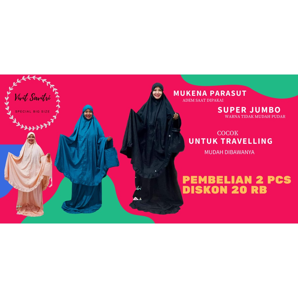 mukena parasut jumbo/mukena dewasa travelling jumbo/mukena parasut super jumbo premium/mukena travel