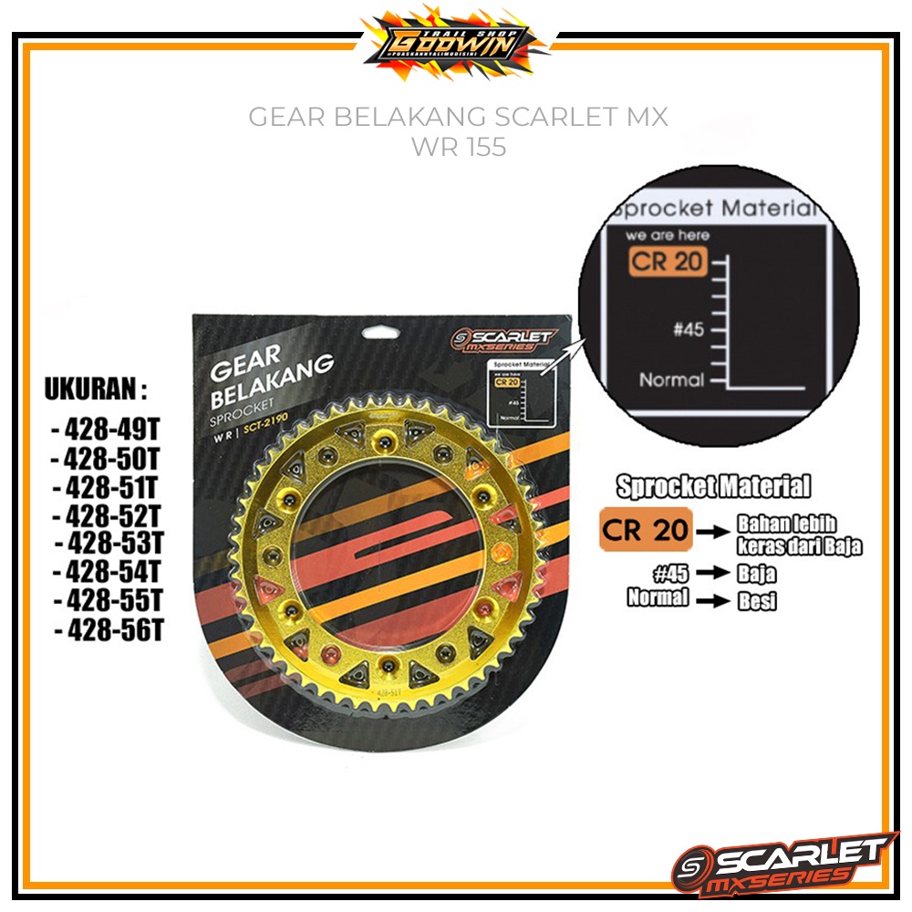 Gear Gir Belakang Trabas Motocross Gold SCARLET MX Gold WR 155 428 - 49T s/d 56T