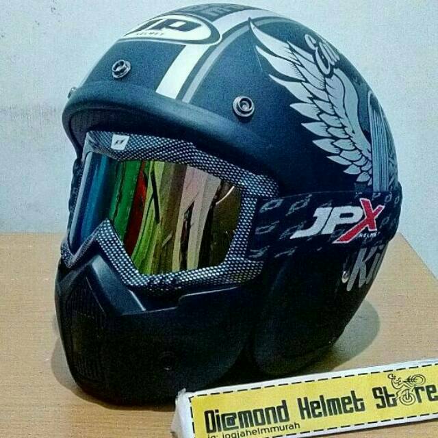 Helm Bogo JP Classic Eat Sleep Ride Black Doff Goggle Mask JPX ala shark RAW