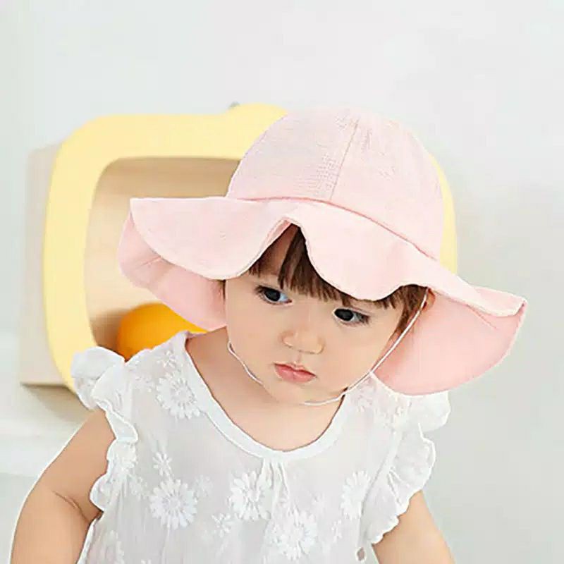 Topi Bayi Cewek Baby Girl Anak Perempuan Pantai Pita Ribbon Beach Hat