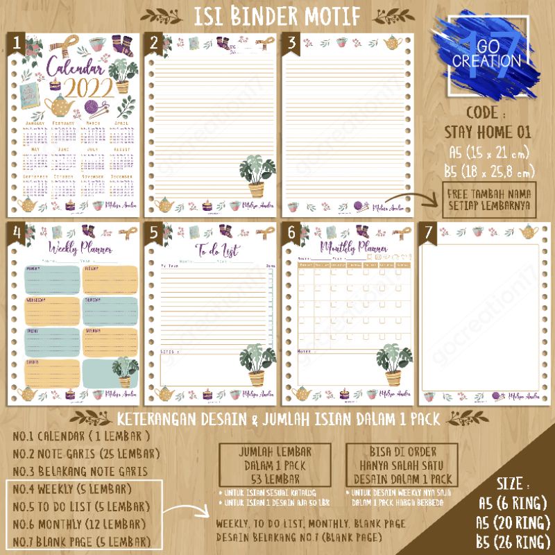 

Buku Planner isi Kertas Binder Motif Stay Home 01 Premium A5 ring 20 dan A5 ring 6
