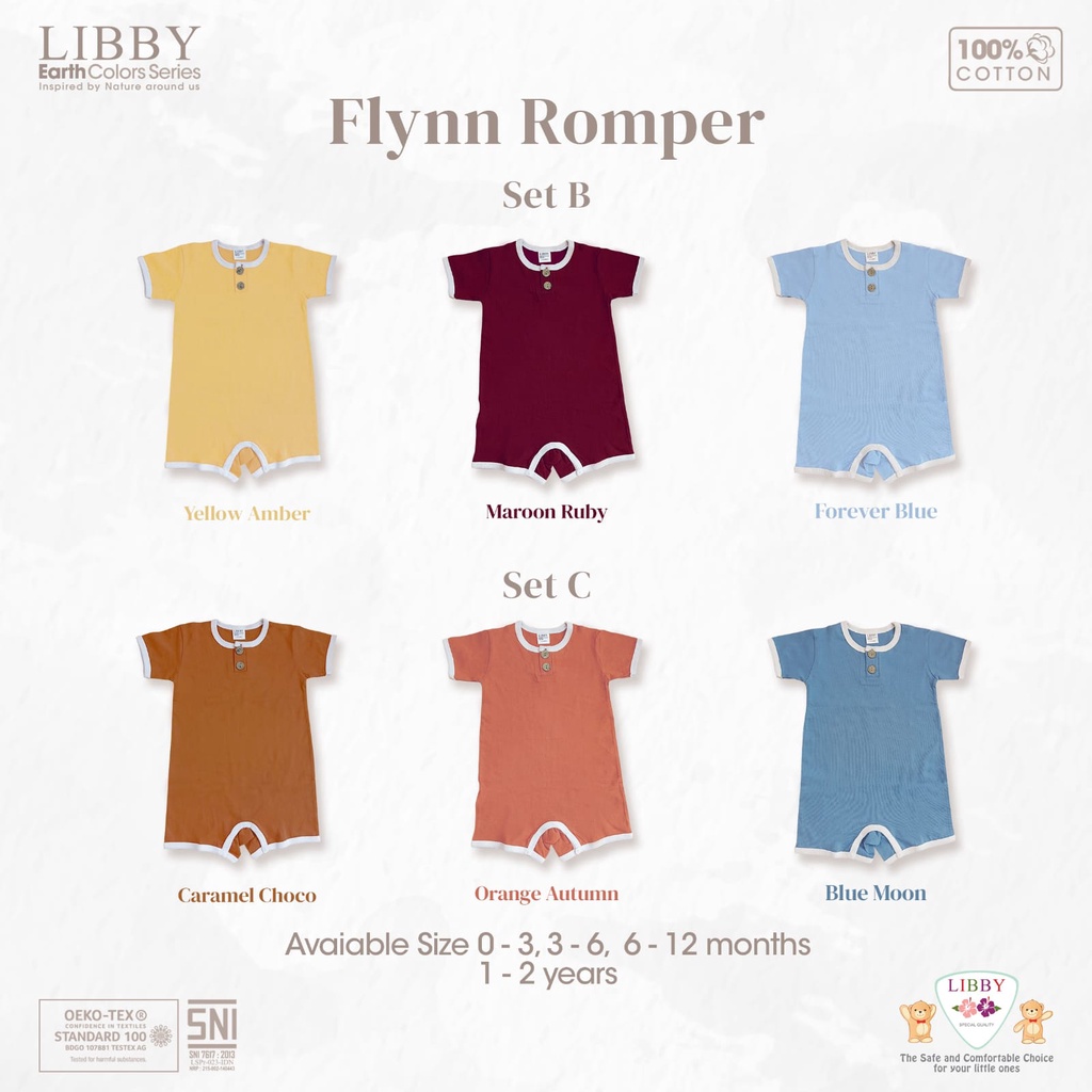 Libby Baby Flynn Romper Earth Color Pakaian Baju Kodok Jumper Segiempat Bayi Baru Lahir