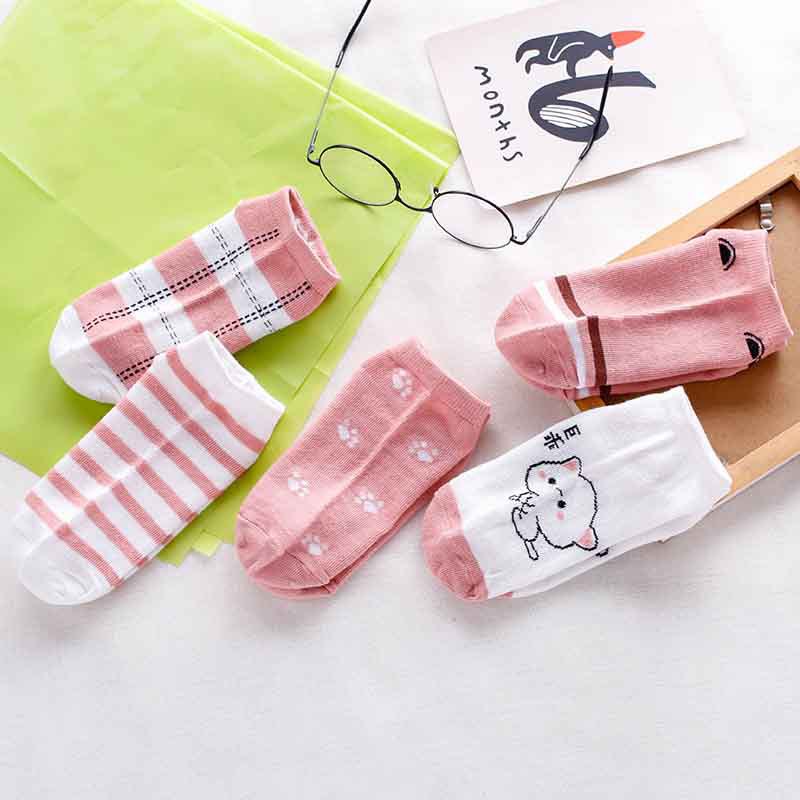 [littlecrab] Kaos Kaki Kucing Lucu Pink Cat Women Socks Import Kaos Kaki Berkualitas Pinky Imut Korean Style