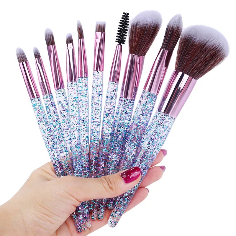 Makeup Brush Set 10 Pcs / Brush Powder Brush Eyeshadow / Bedak / Blush On / Highlighter / Foundation / Blending Brush Kuas Makeup