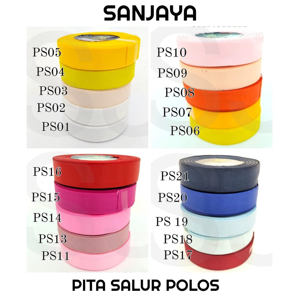 [1 Slop] Pita Salur 1/4 Inch, 3/8 Inch, 1/2 Inch, 3/4 Inch, 1 Inch, 1 1/2 Inch / Gross Grain / Pita Kado / Kain Warna / Pita Salur Polos