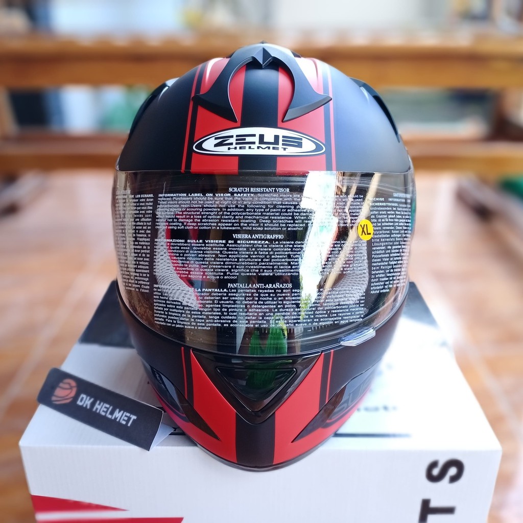 Helm Full Face Zeus Motif ZS 806A Matt Doft Black II43 Red Double Visor Hitam Merah New Original