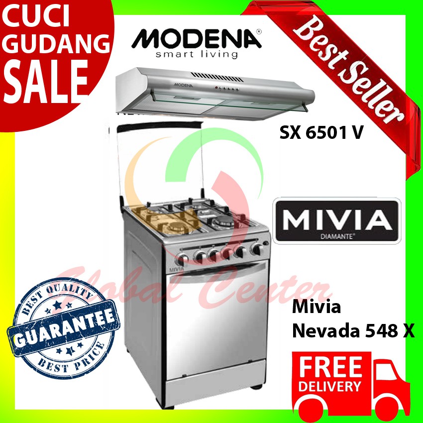 PAKET KOMPOR FREESTANDING DIAMANTE MIVIA 548 X DAN MODENA SX 6501 V