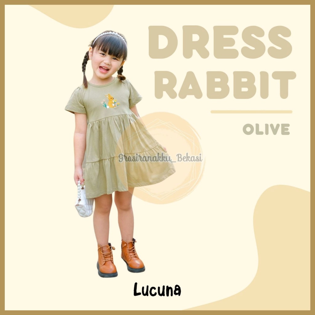 Dress Anak Rabbit Lucuna  Warna Olive Size 1-5 Thn