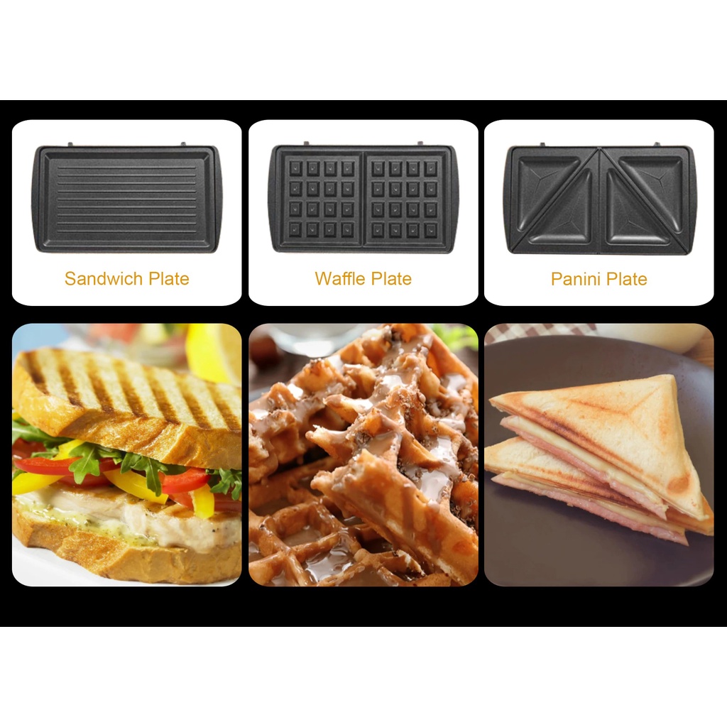 Sonifer 3 in 1 Waffle Maker &amp; Sandwich Maker Electric FREE BUKU RESEP