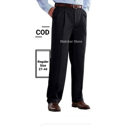 CELANA PRIA KERJA FORMAL BAHAN DASAR KAIN PANJANG (SIZE BESAR) - Hitam, 38(U8N7) Celana Panjang Pria