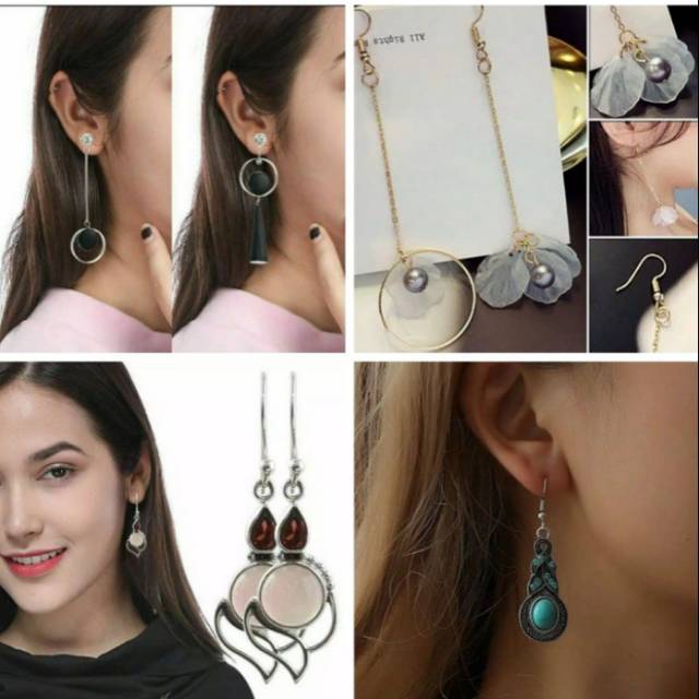 Anting Korea gantung mutiara hip hop hiip hoop bola bulat anting panjang import