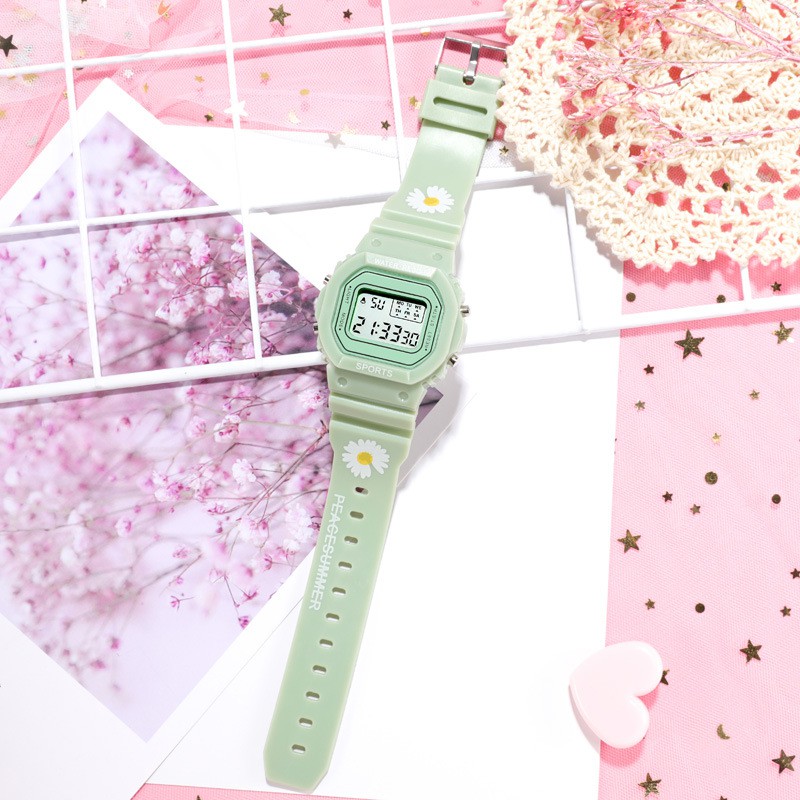 Jam Tangan Wanita Digital Strap Rubber Bunga Daisy Korea Style Fashion Sport Import