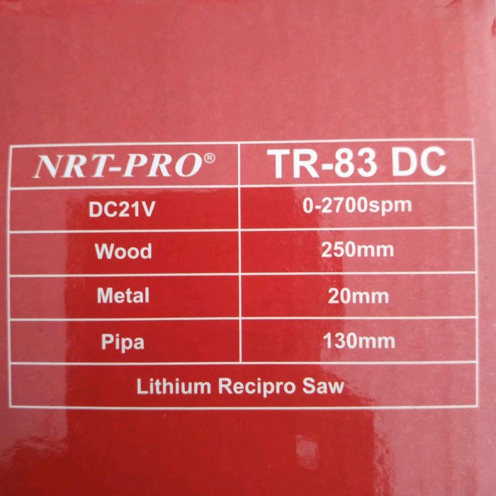 Mesin Gergaji Pemotong Kayu Besi Recipro Saw Cordless Baterai NRT-PRO