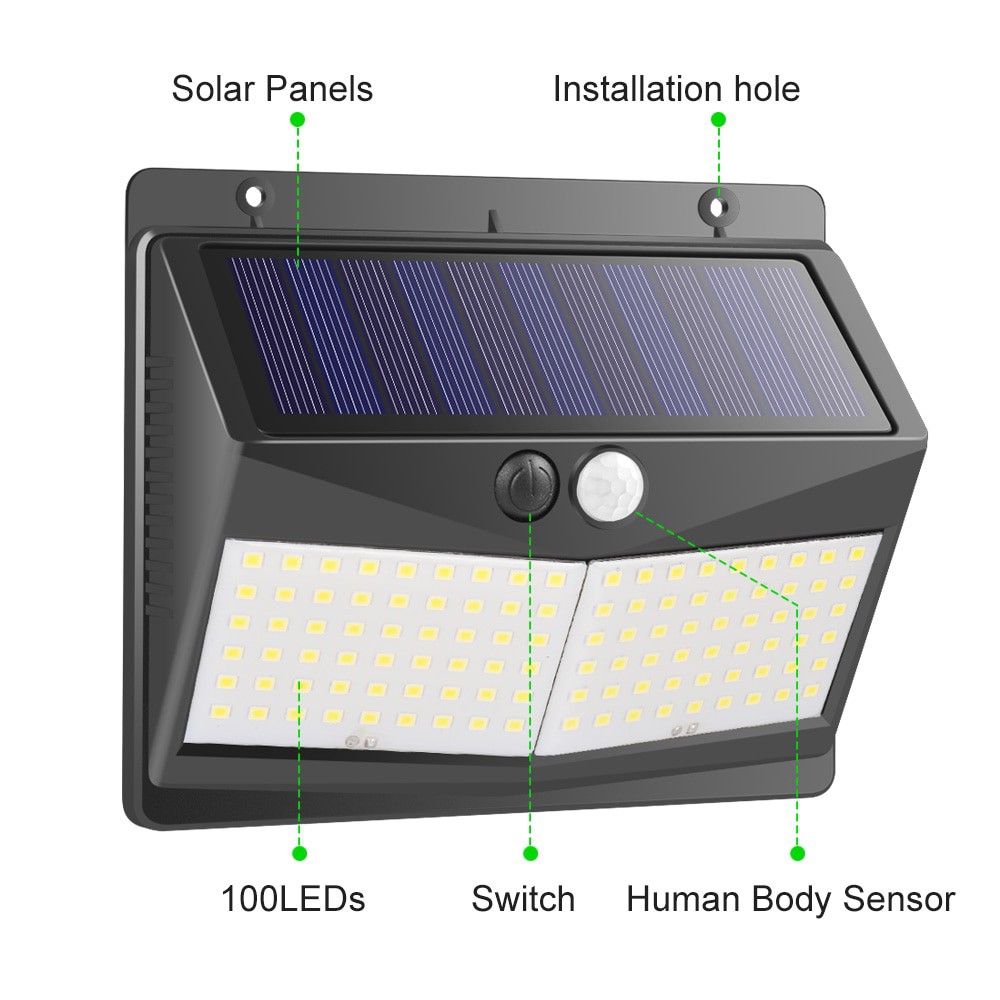 Lampu Solar Panel Sensor Gerak Outdoor Waterproof 108 LED Warm White