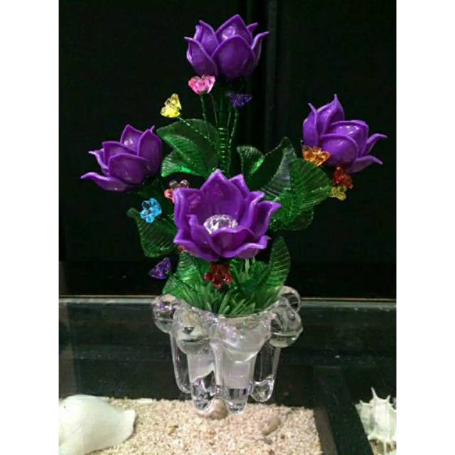 Bunga Hias Indah Cantik Lotus Acrylic 4 Kuntum Warna Ungu Shopee
