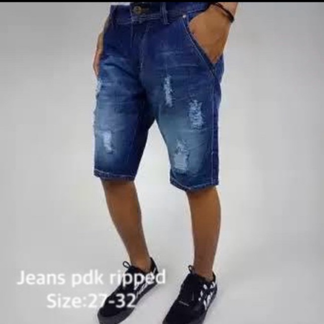 Celana Jeans Pendek Pria Standar/Reguler - Ripped/Sobek