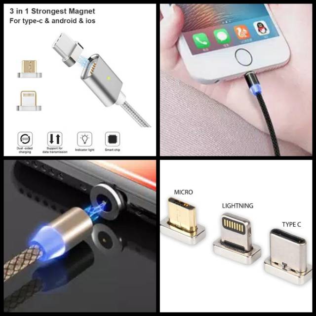 X Cable Charger Magnet 3 in 1 Micro Type C Lightning 3A FAST CHARGING Colokan Android Tipe C iPhone6