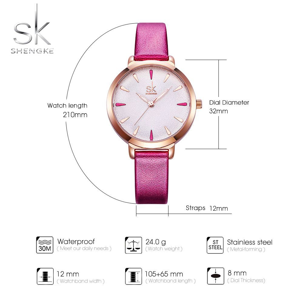 SHENGKE 8019 Jam Tangan Wanita Analog Tali Kulit WK-SBY