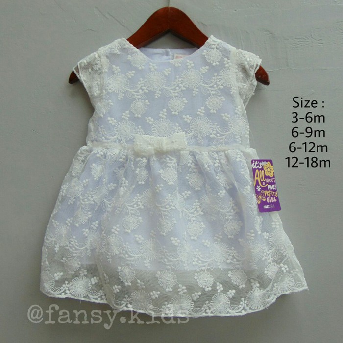 Baju anak putih dress pesta anak bayi perempuan  6 7 8 9  bulan  gaun white