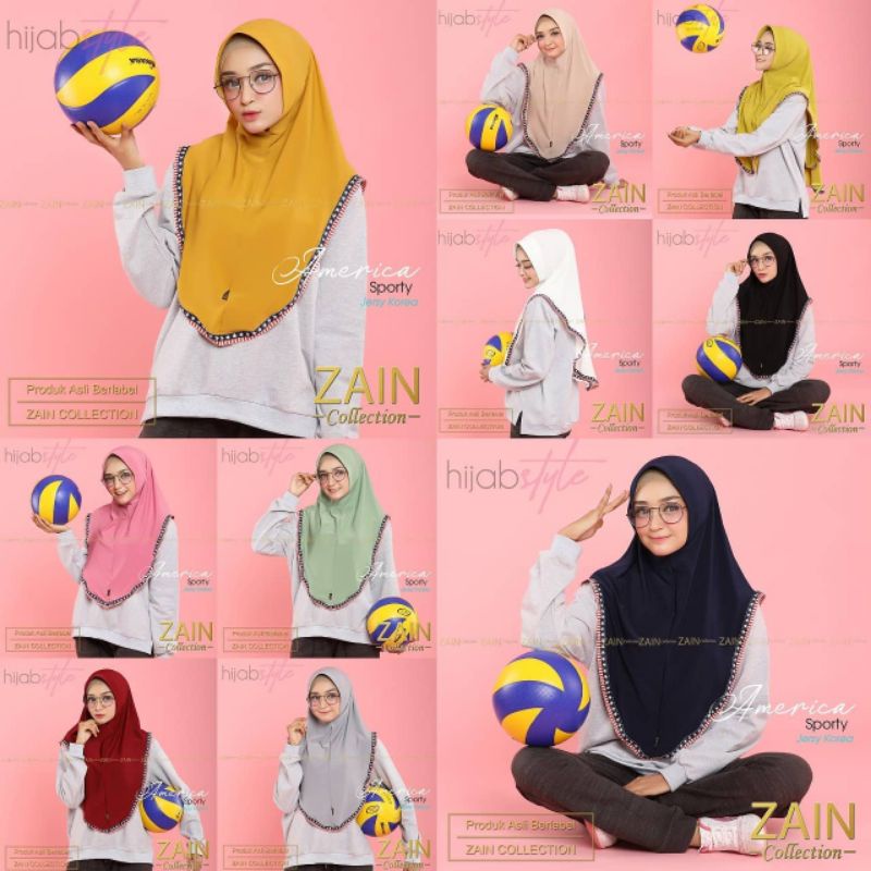(Bisa Cod) Bergo Sporty America Original Zain Jersey Super 100% Real pic Hijab sporty olahraga-8