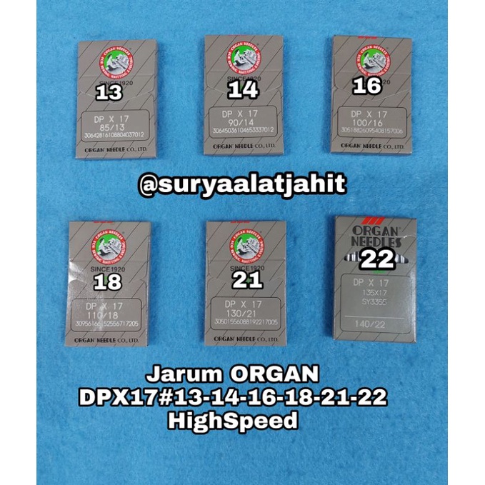 Jarum Organ DPX17 Pasang kancing #13-14-16-18-21-22 rp.33.000/bks