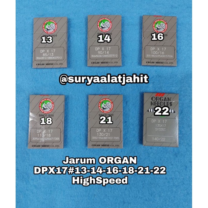 Jarum Organ DPX17 Pasang kancing #13-14-16-18-21-22 rp.33.000/bks