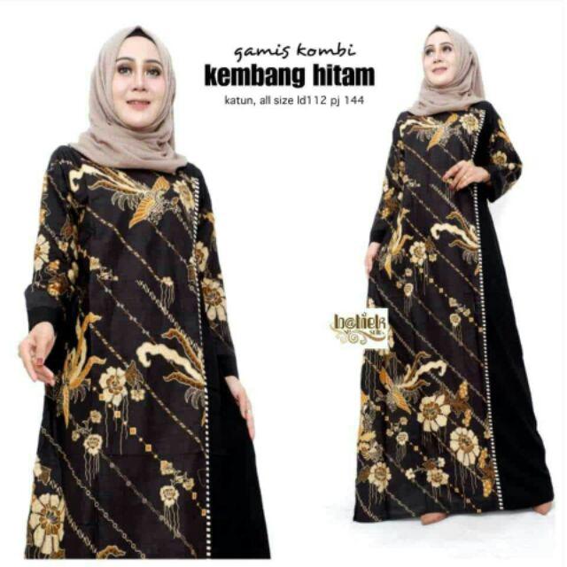 Gamis Batik Kombi Kembang Hitam Jumbo Size Big Besar Ld 112 Cm Xxxl Seragam Pesta Cantik Syari Modis