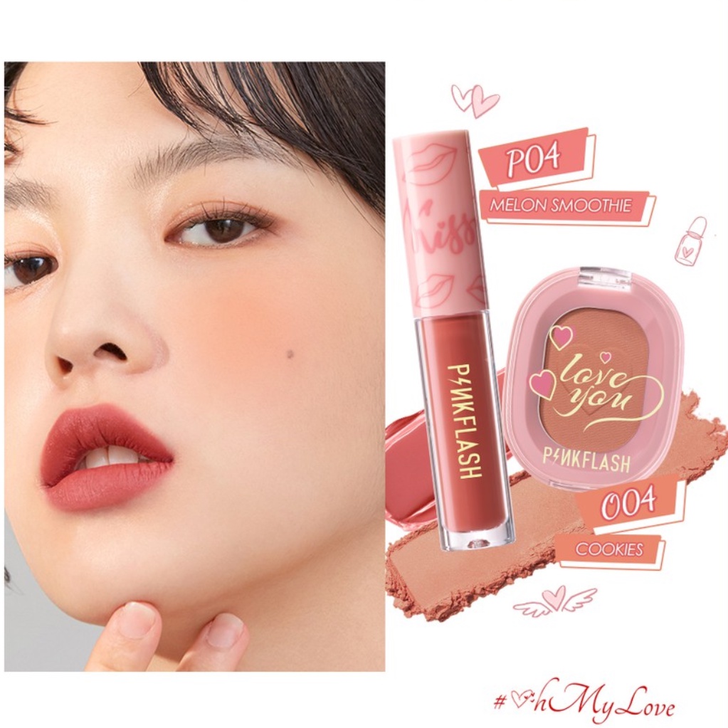 PINKFLASH OhMyLove 2 PCS Set All Day Matte And Moist Liquid Hydrating Lipstick Radiant Soft Powder Blush