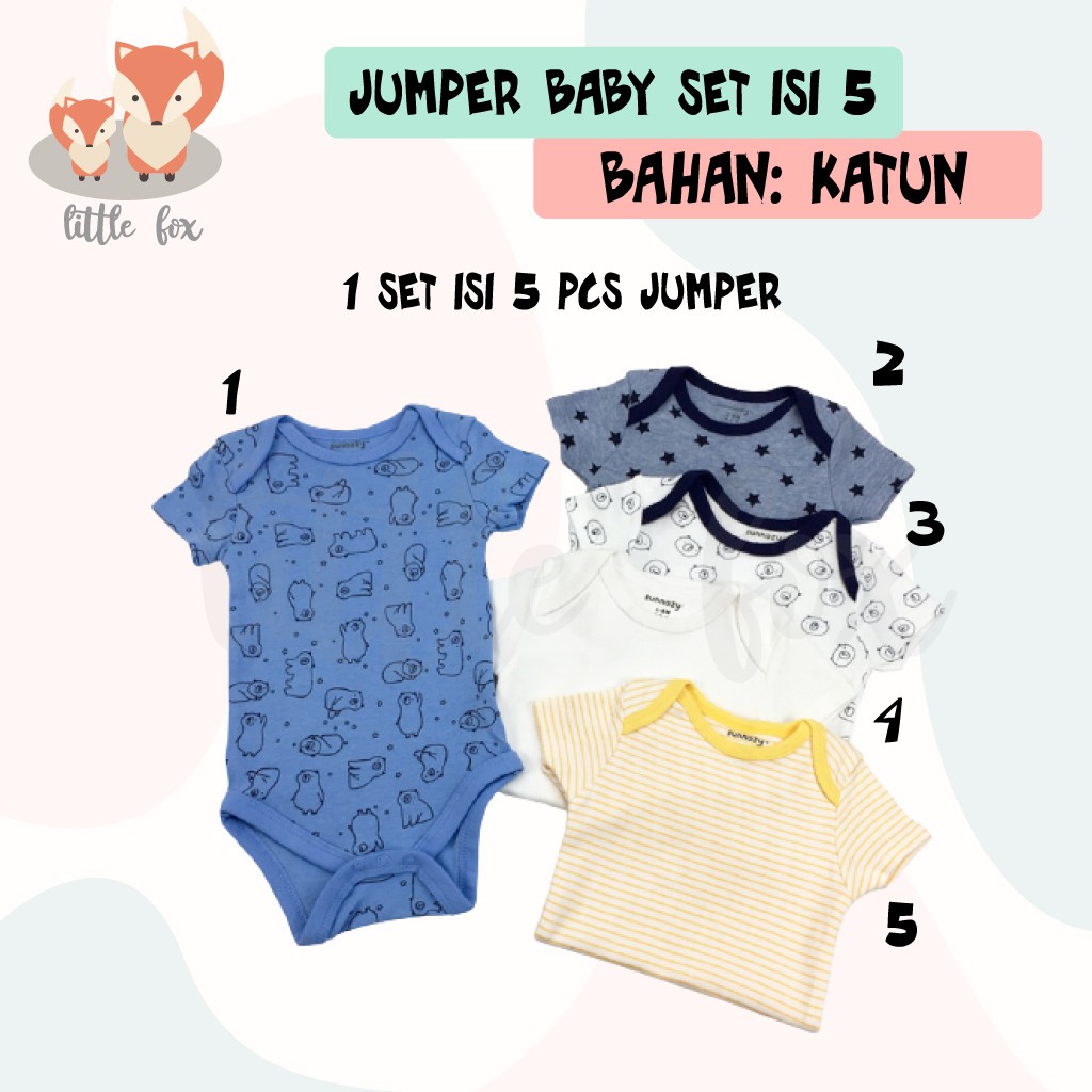 ISI 5 SET PREMIUM JUMPER SEGITIGA BAYI / BABY ISI 5 PCS KATUN 100%