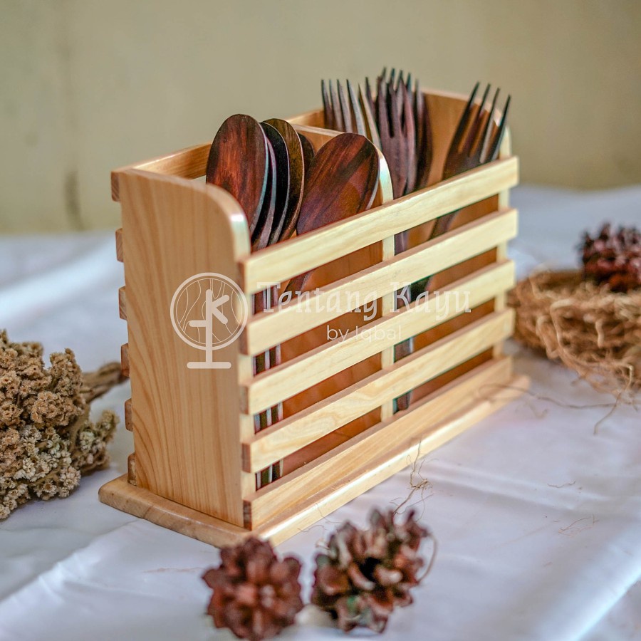 Tempat Sendok Kayu / Tempat Garpu Kayu / Tempat Sendok Garpu